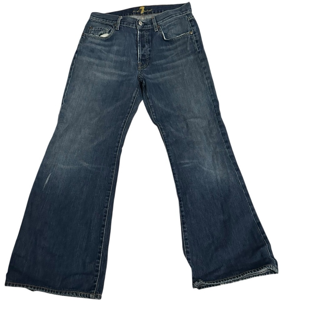 7 For All Mankind Straight Leg Blue Denim Jeans 100% Cotton Button Zip  Women